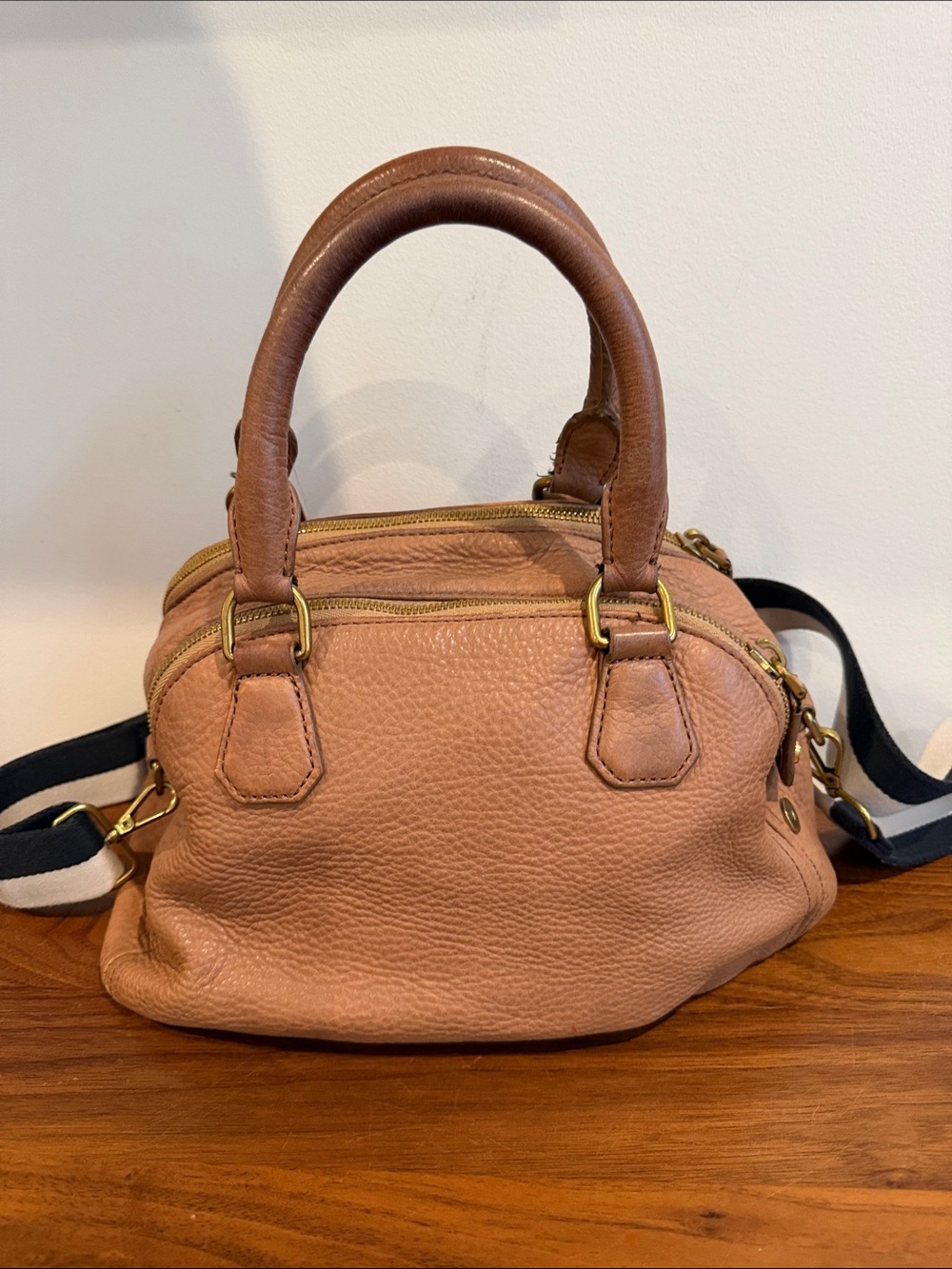 J. Crew Light Brown Pebbled Leather Satchel with Top Handles